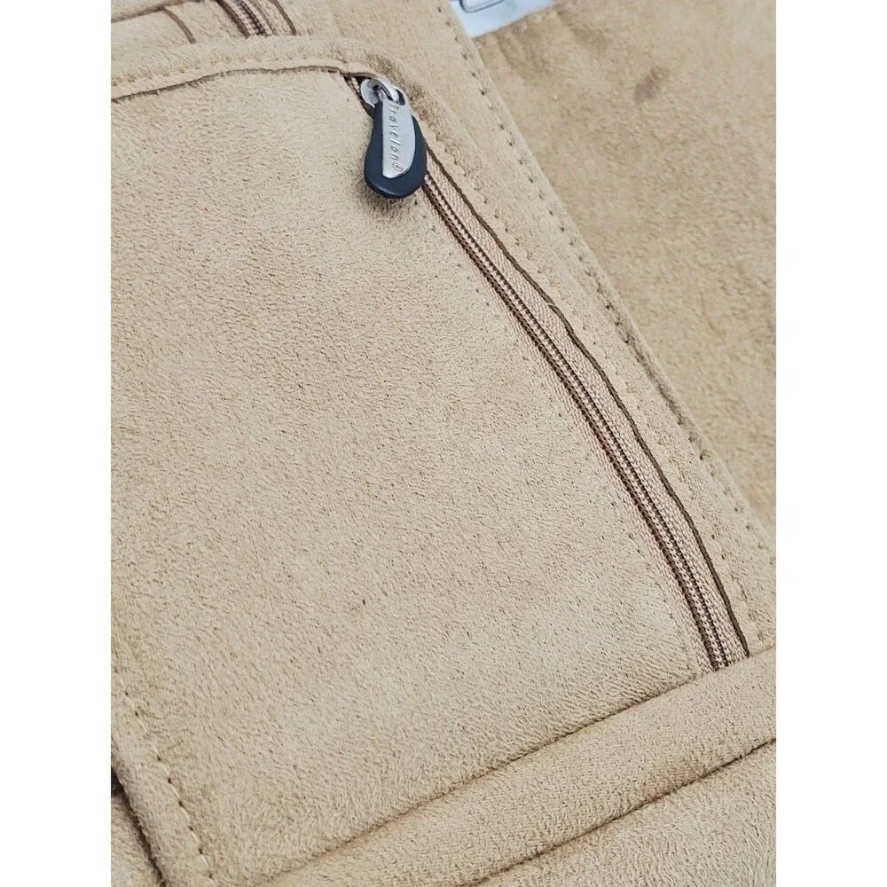 TRAVELON Suede Organizing Purse Key Fob Mirror Expandable Bottom Crossbody Purse
